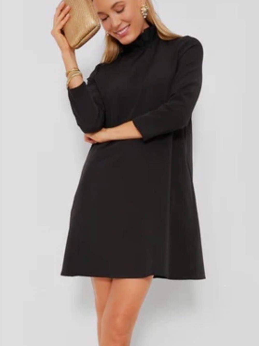 Tuckernuck Women’s Black Daphne ruffled stand collar Dress new